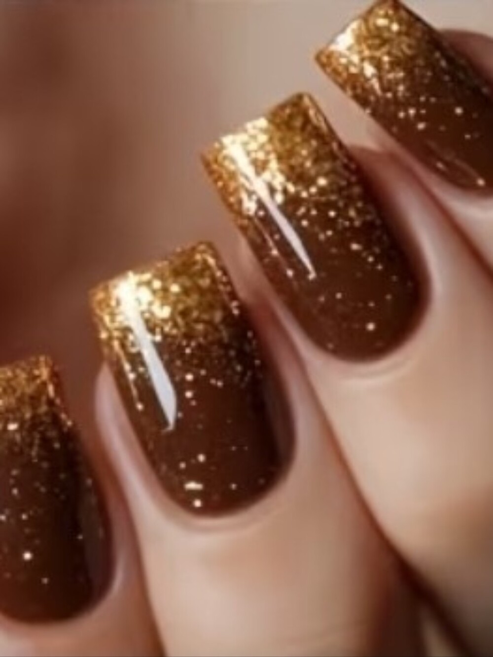 Brown & Gold Glitter Press-On Nails